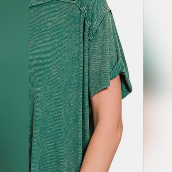 Zenana Washed Ribbed Short Sleeve Top - Picture 2 of 7